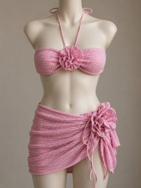 Pink Textured 3-Piece Bikini Set – Size Large – New Without Tags